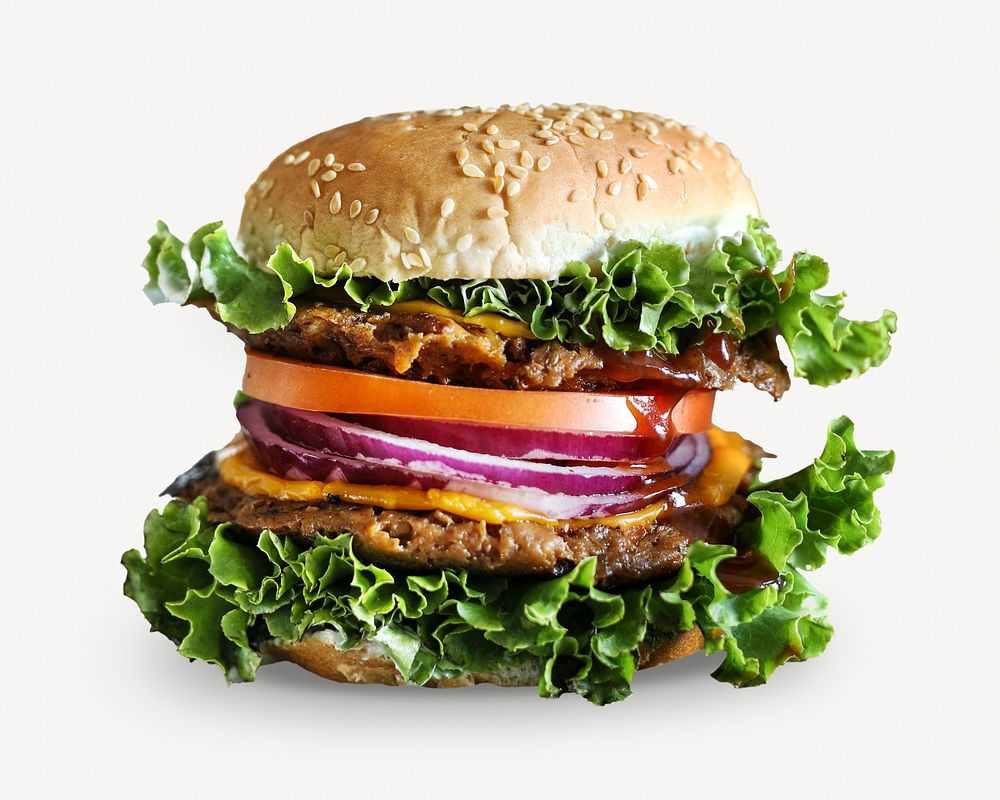 Vegan cheeseburger, food collage element psd