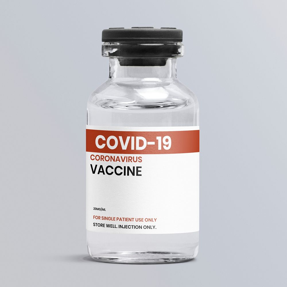 COVID-19 vaccine bottle label mockup psd