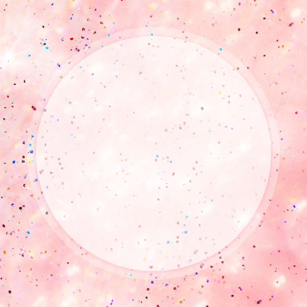 Round glittery pink frame background, celebration design