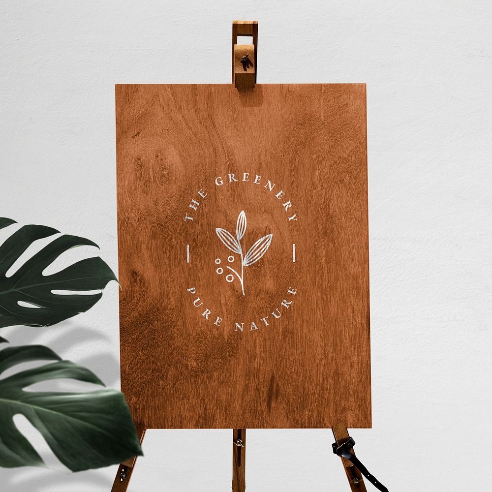 Wooden board easel sign mockup psd with stand