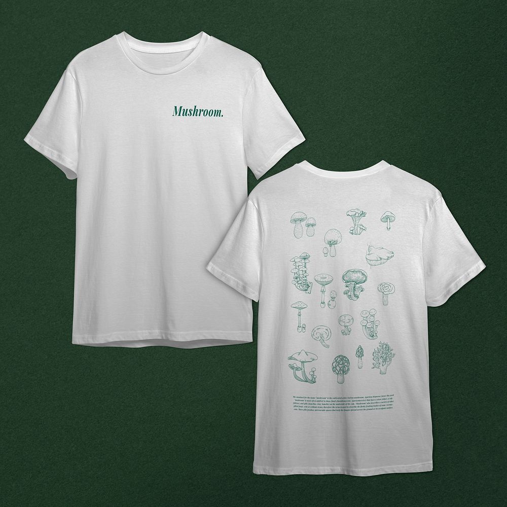 Men&rsquo;s t-shirt mockup psd with mushroom logo apparel