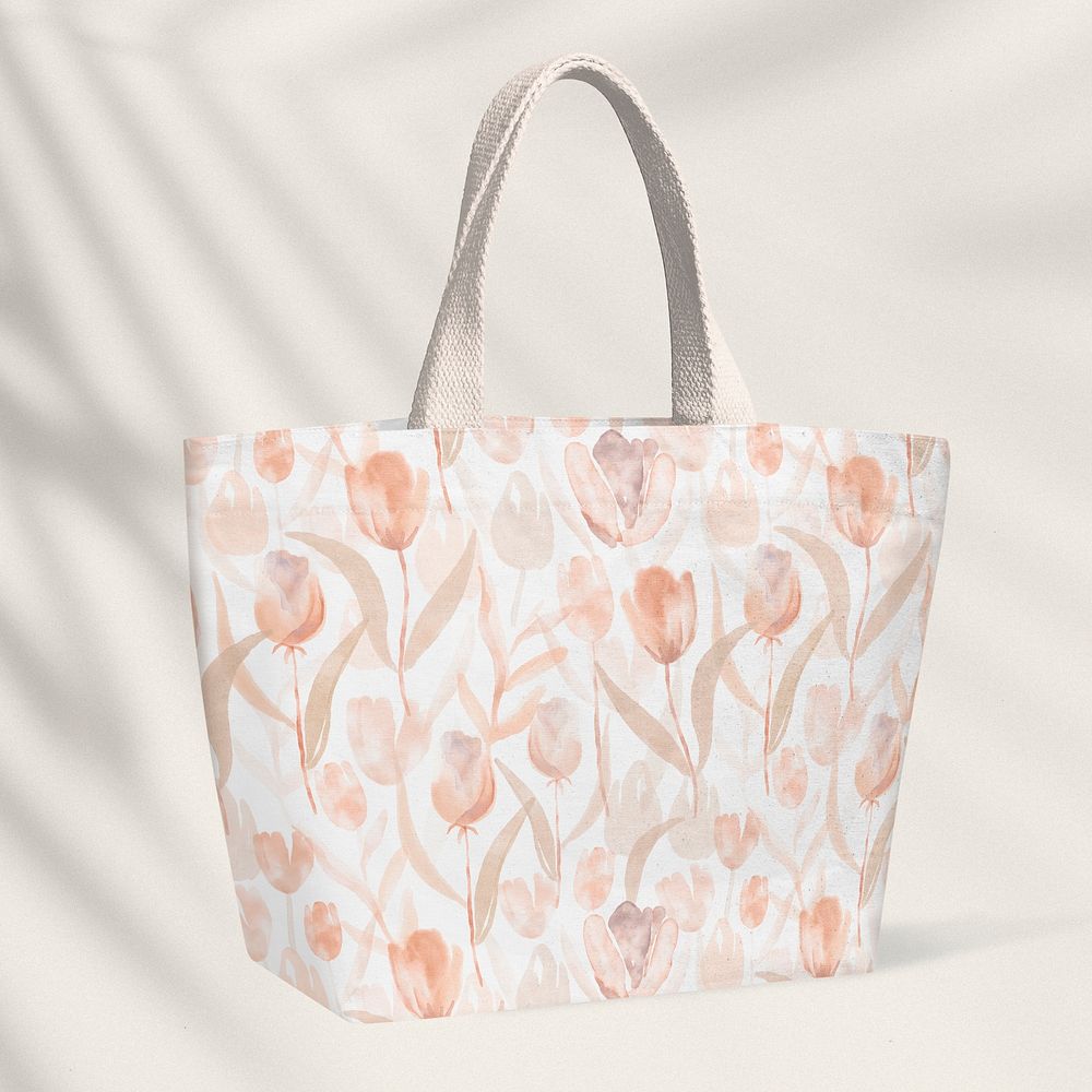 Tote bag mockup, tulip floral design psd