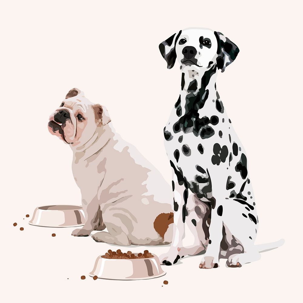 Cute hungry dogs illustration