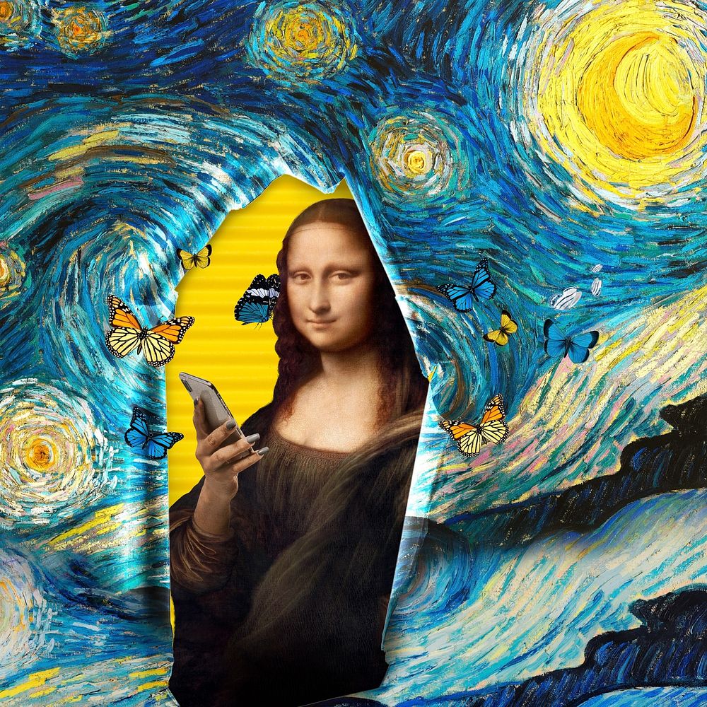 Starry Night, Mona Lisa art remix. Remixed by rawpixel.