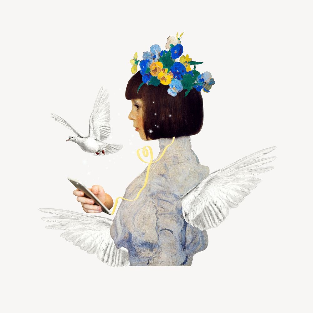 Angel Gustav Klimt's artwork mixed media illustration. Remixed by rawpixel.