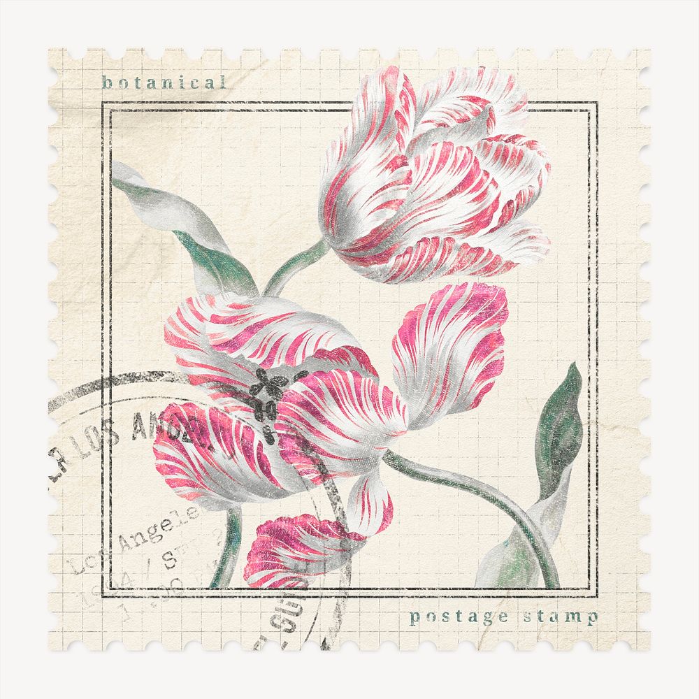 Postage stamp mockup, vintage flower illustration psd