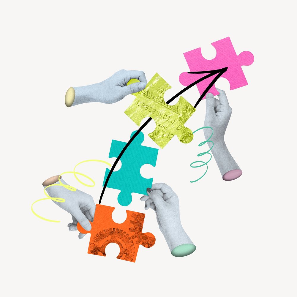 Jigsaw connection mixed media illustration