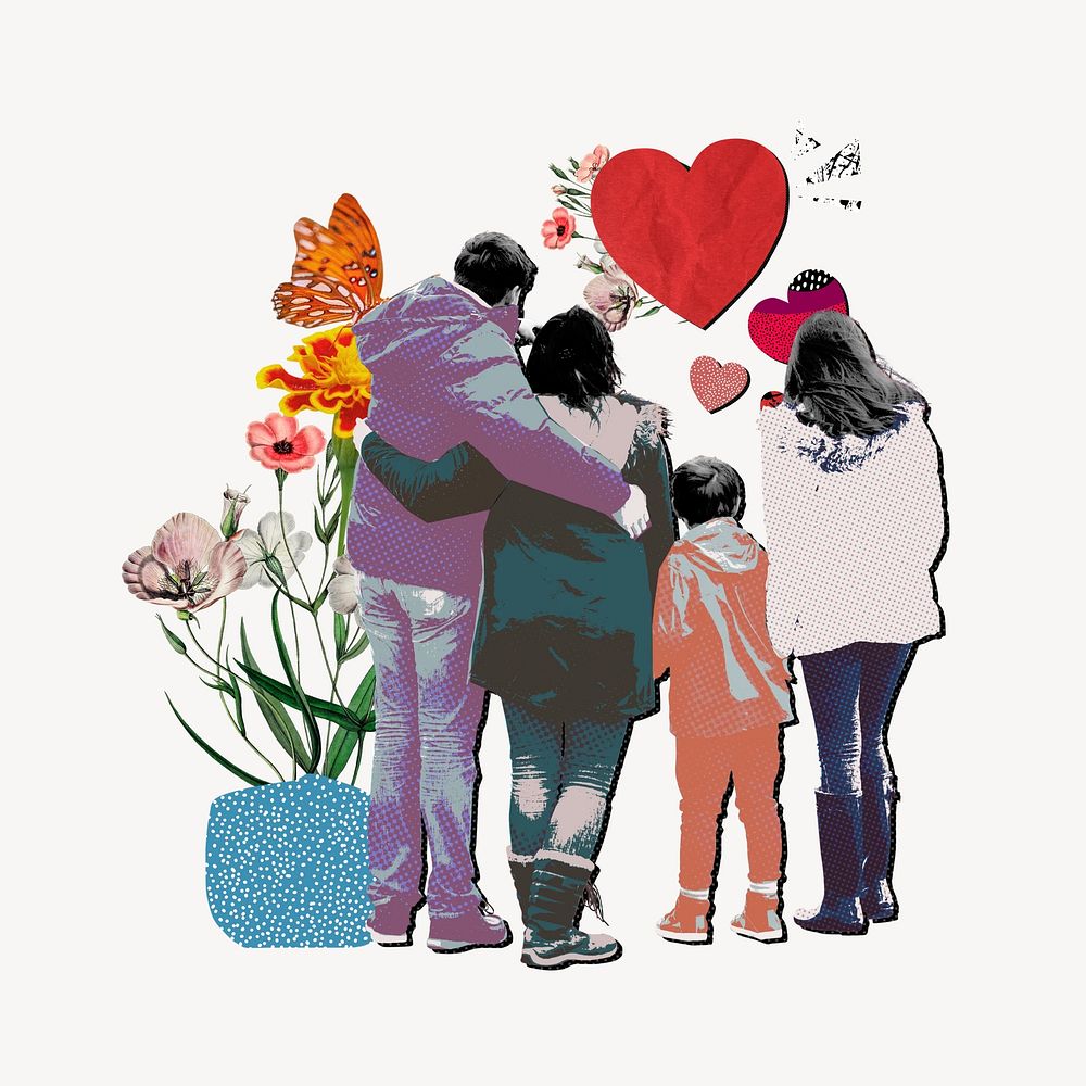 Family love mixed media illustration