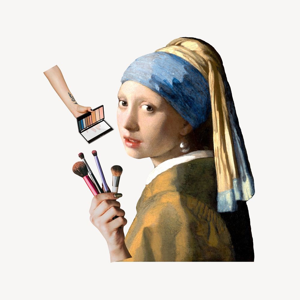 Makeup artist, Johannes Vermeer's  artwork mixed media illustration. Remixed by rawpixel.