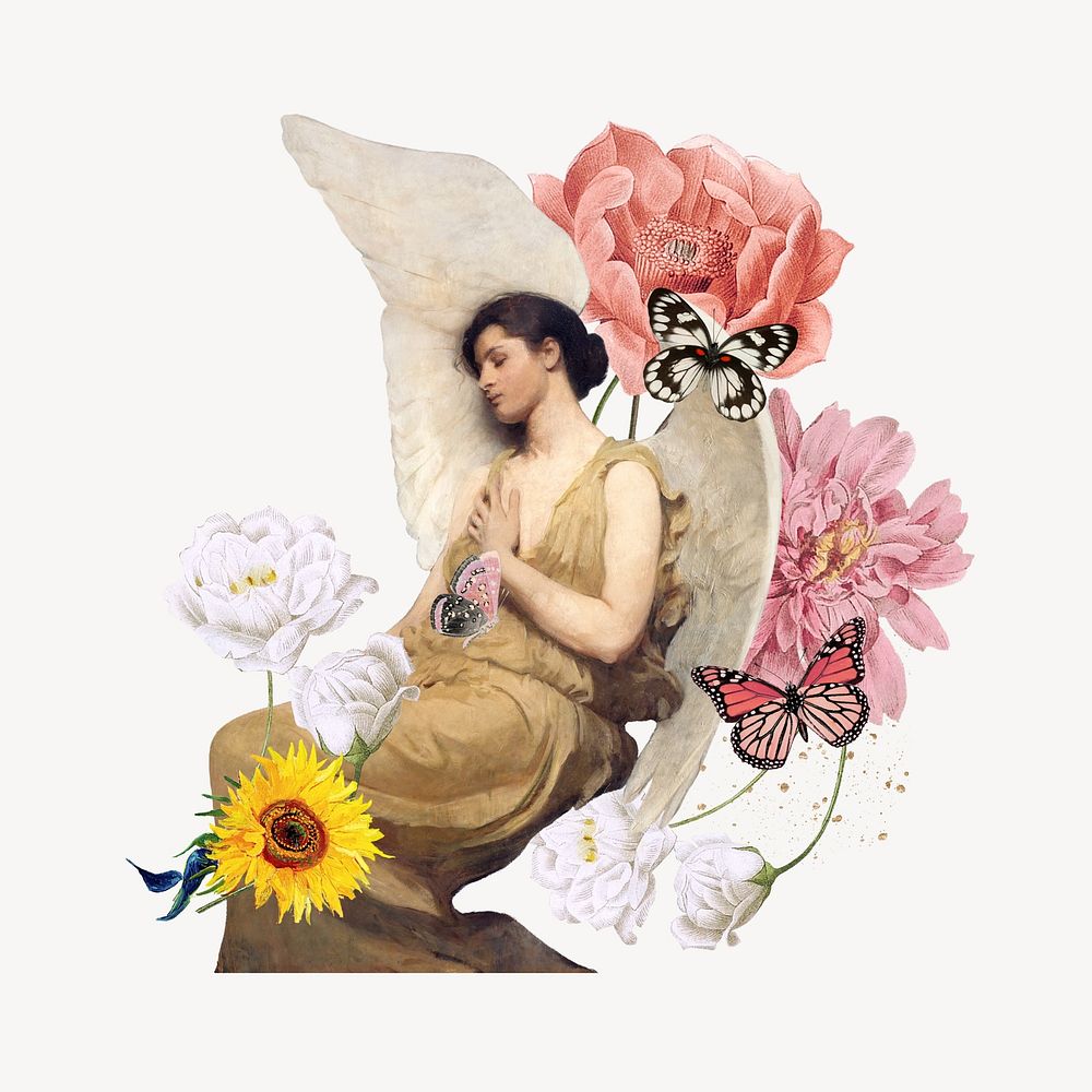 Floral angel, Abbott Handerson Thayer's artwork mixed media illustration. Remixed by rawpixel.