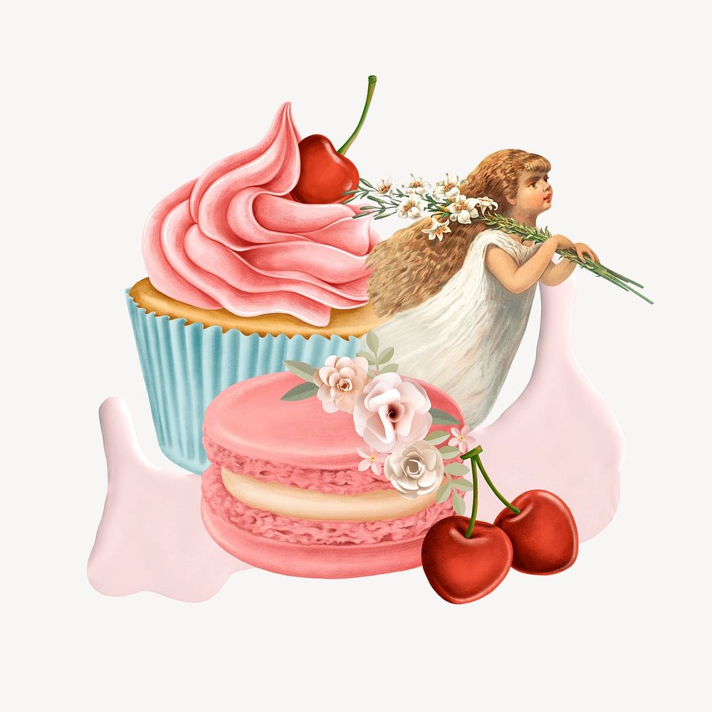 Cupcake bakery mixed media illustration. Remixed by rawpixel.