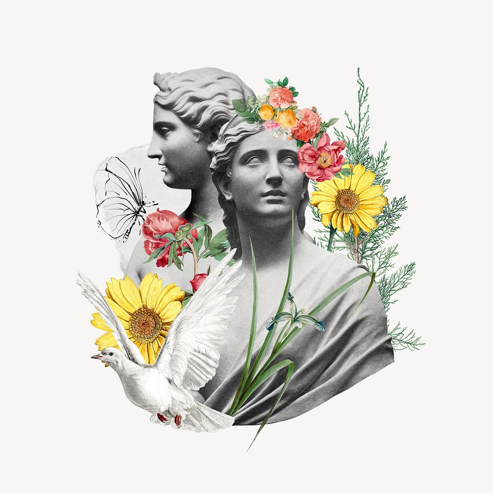Floral statue mixed media illustration. Remixed by rawpixel.