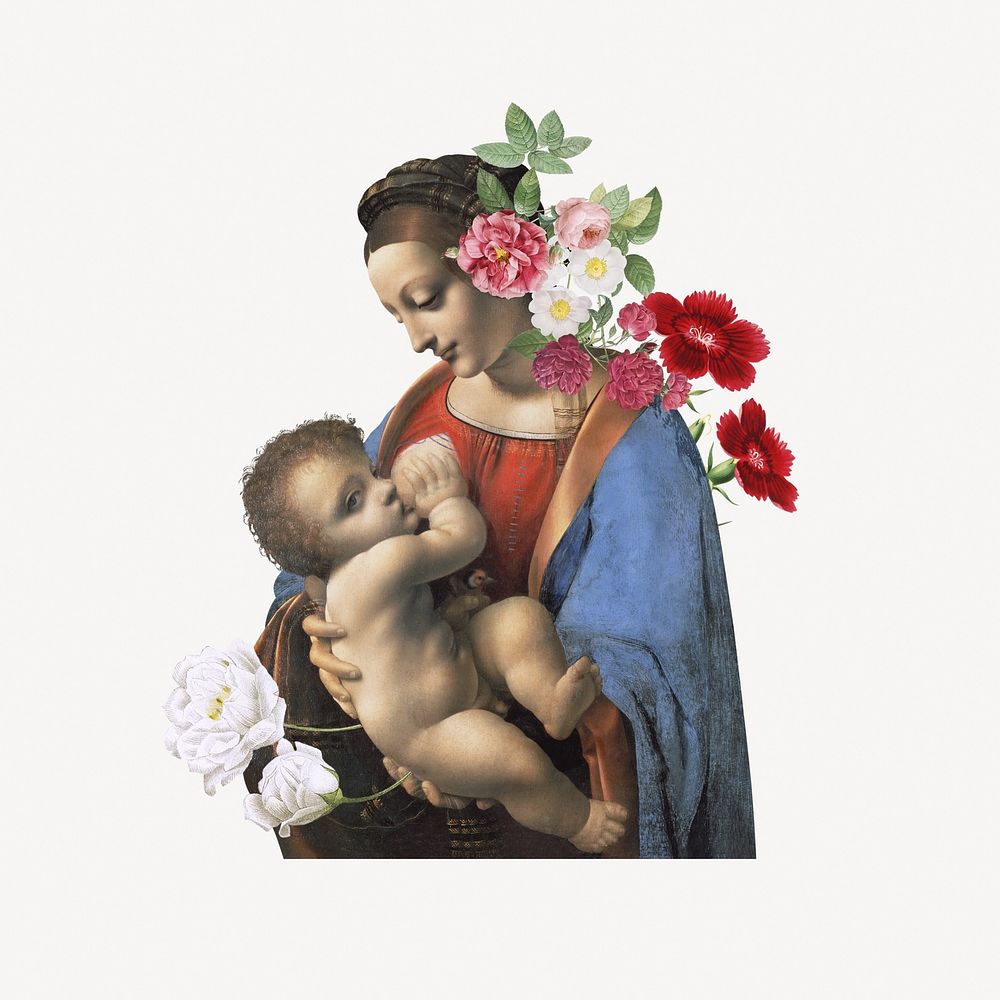 Mother and child, Leonardo da Vinci's artwork mixed media illustration. Remixed by rawpixel.