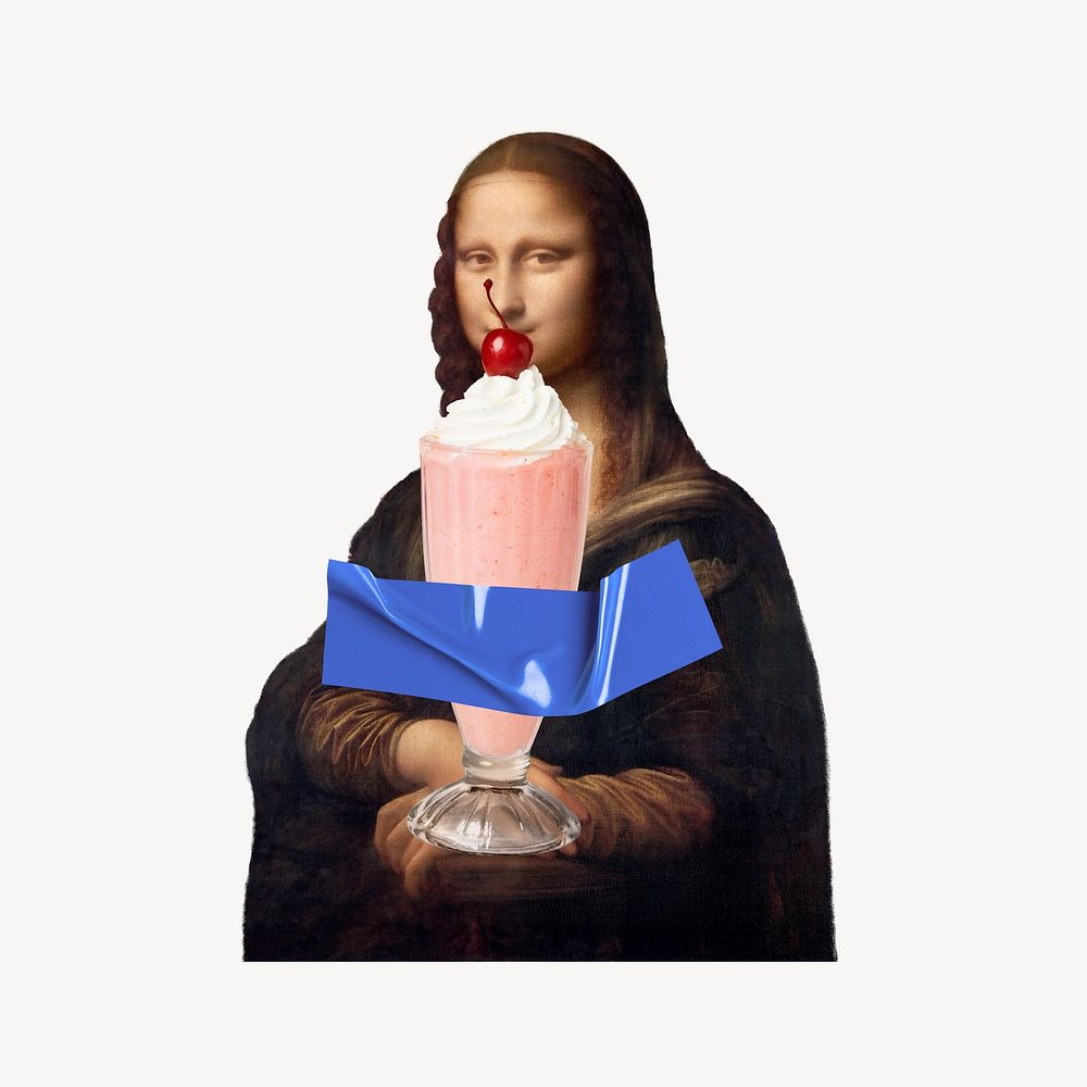 Milkshake Mona Lisa,  Leonardo da Vinci's artwork mixed media illustration. Remixed by rawpixel.