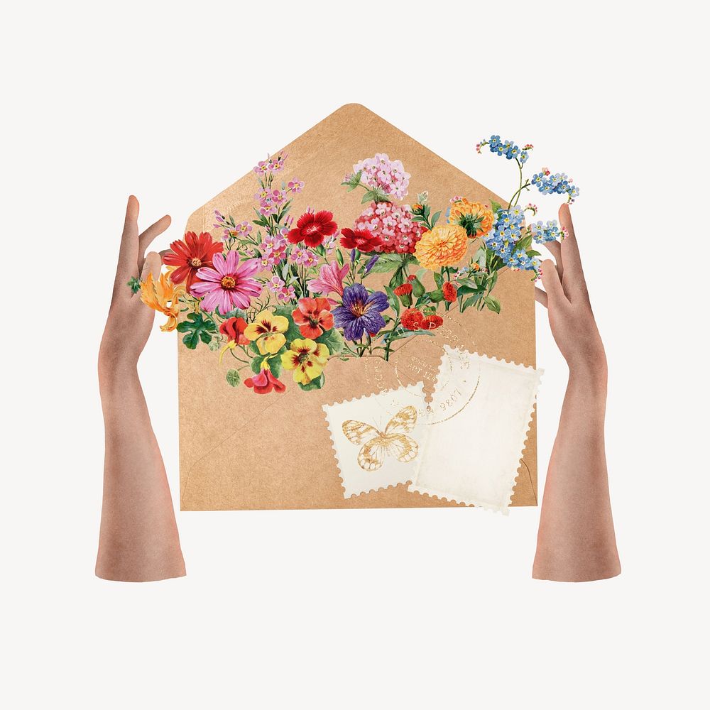 Floral envelope mixed media illustration