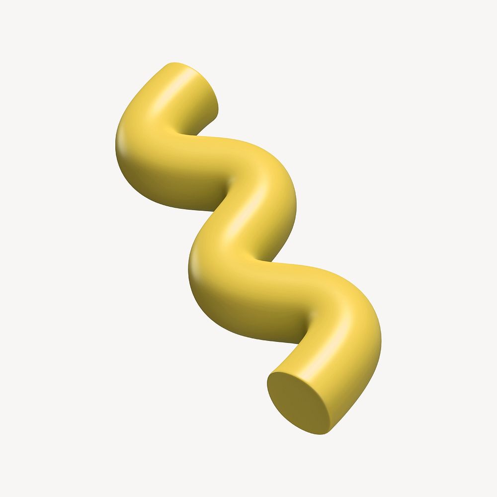 Yellow squiggle shape, 3D abstract graphic psd