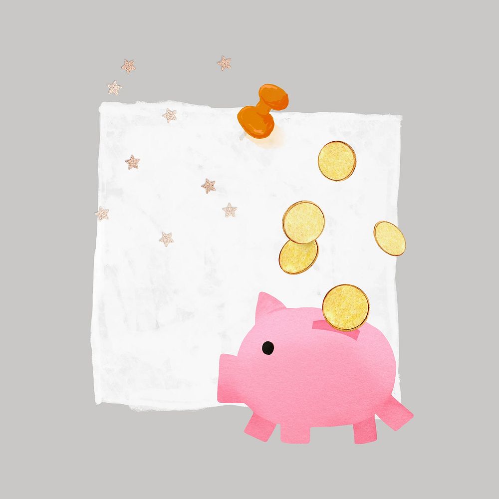 Piggy bank note paper, finance collage