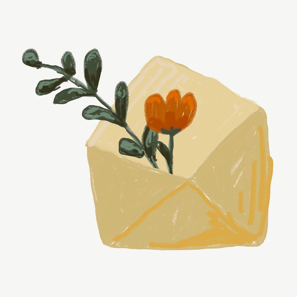 Orange tulip in beige envelope clipart psd