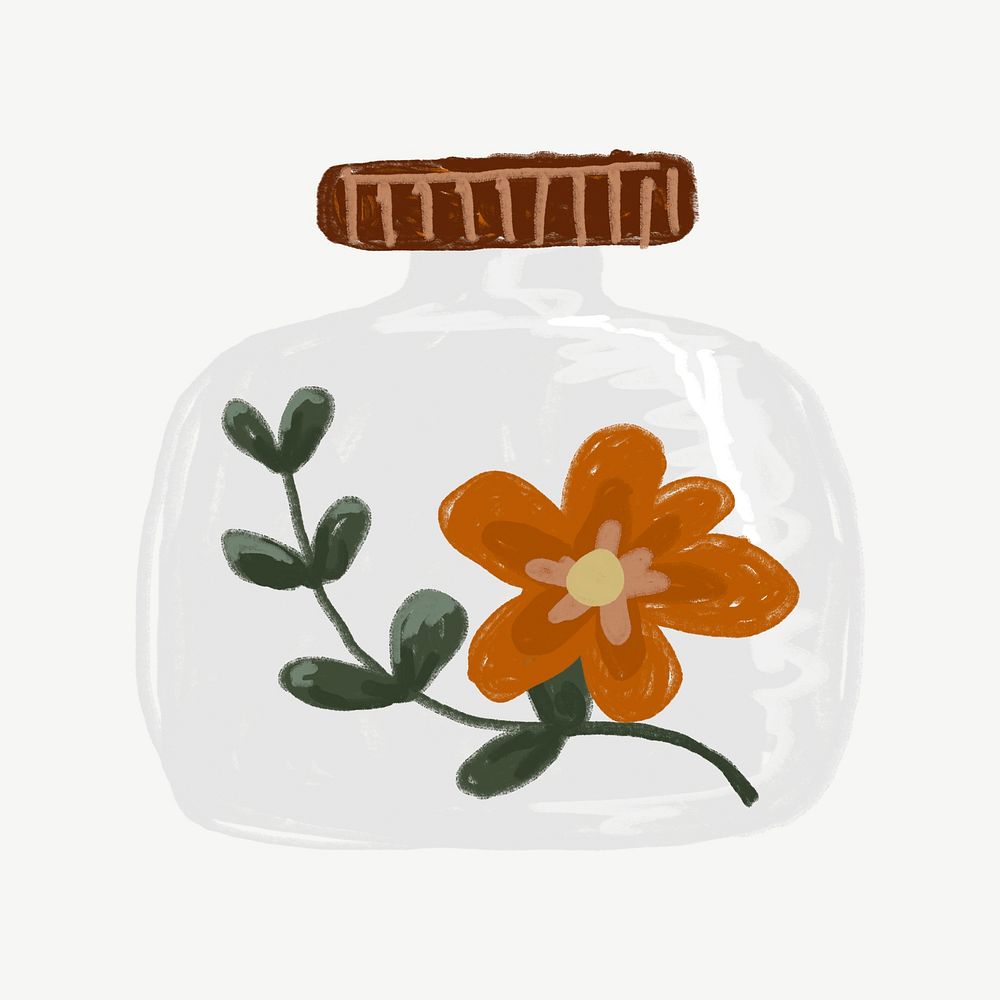 Orange flower in glass jar clipart psd