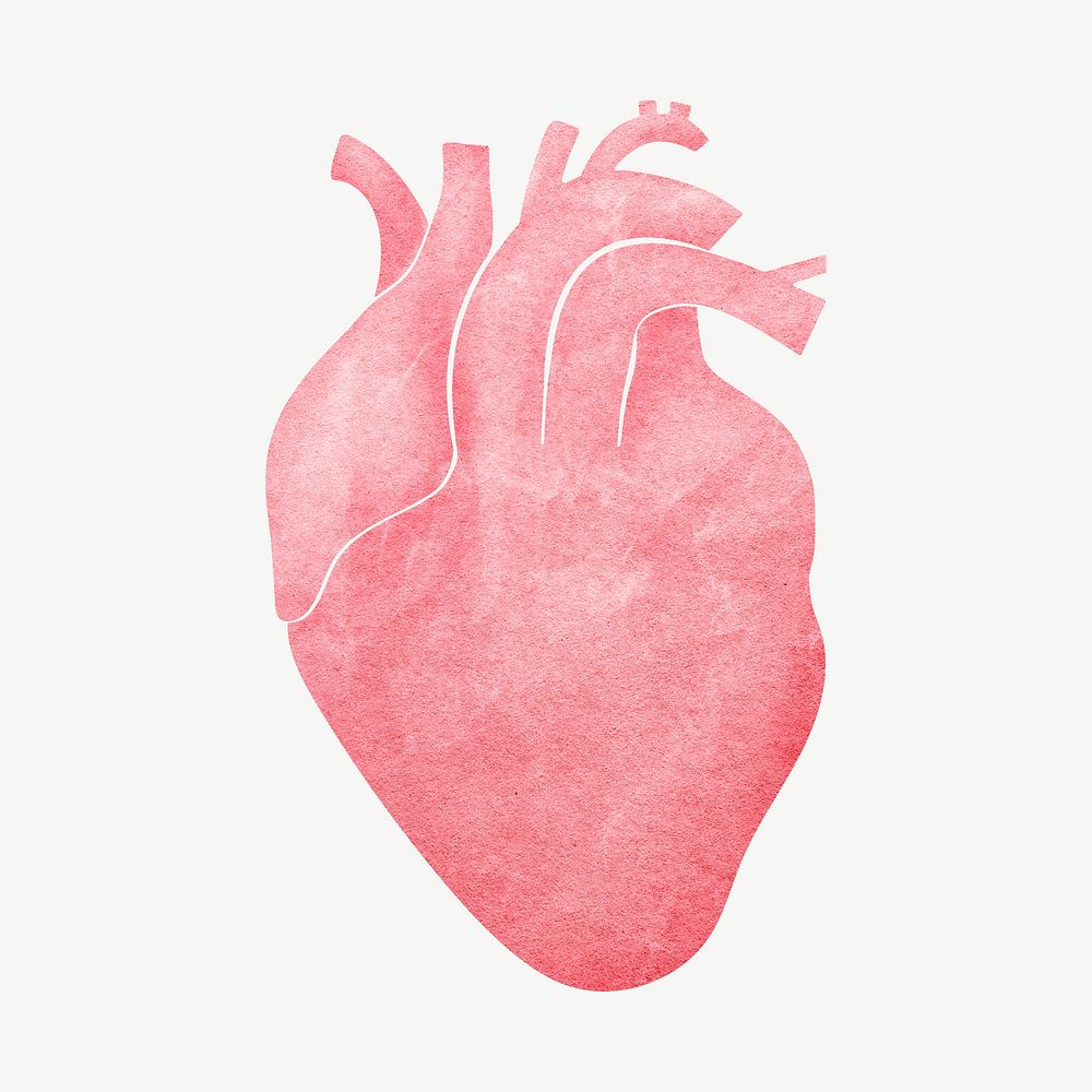 Pink human heart, pink paper collage psd