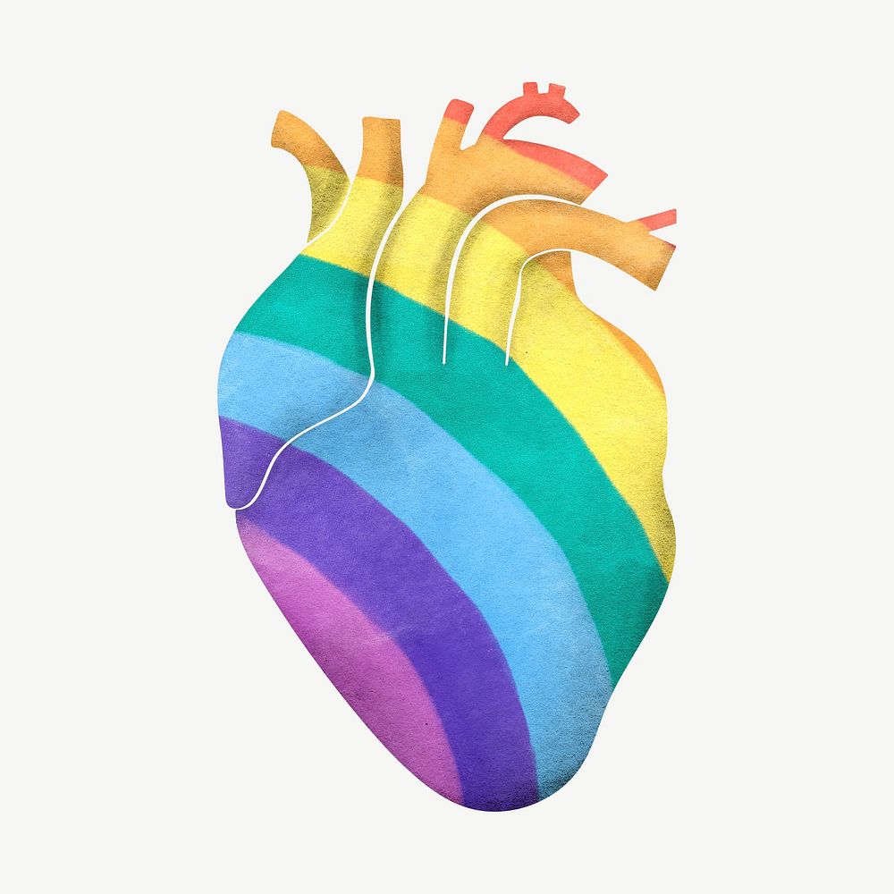 Human heart, pride flag collage psd