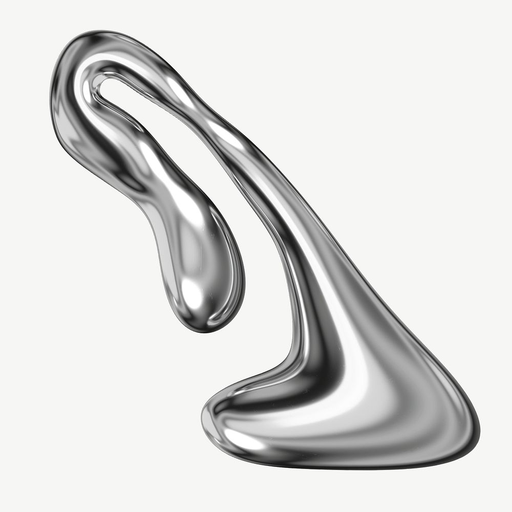 3D liquid metal shape, abstract graphic psd