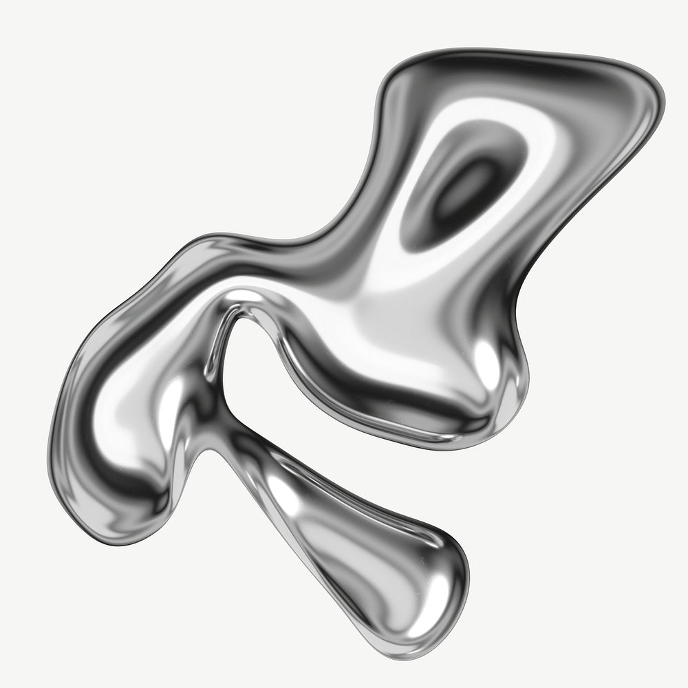 3D liquid metal shape, abstract graphic psd