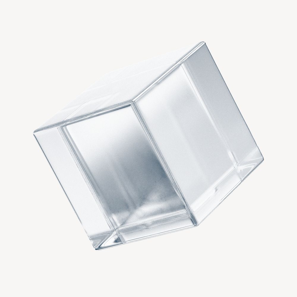 3D glass cube, geometric shape