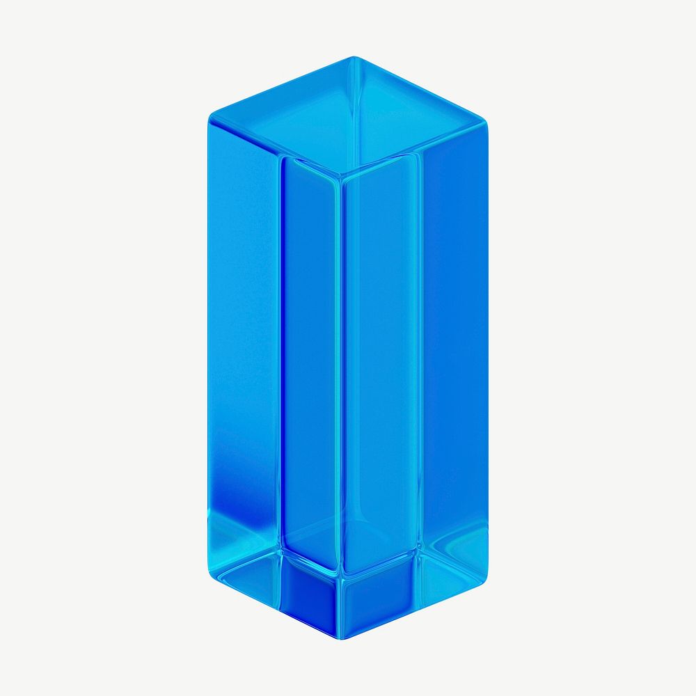 3D blue rectangular prism, geometric shape psd