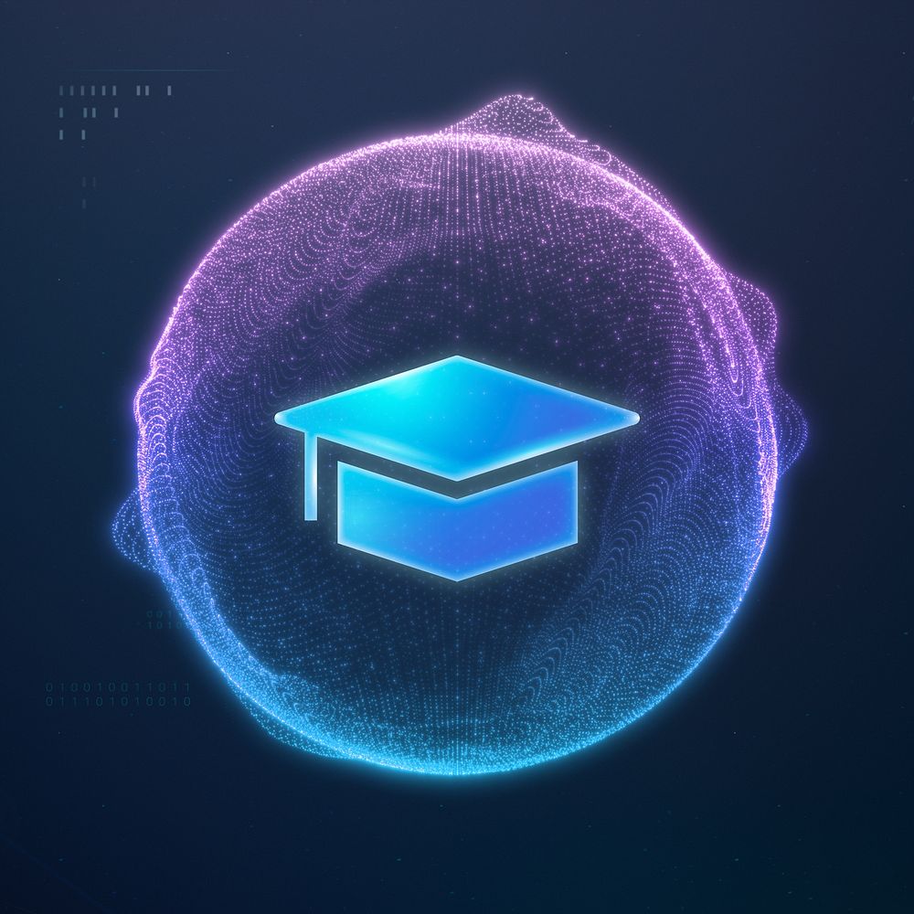 Blue graduation cap, education technology remix