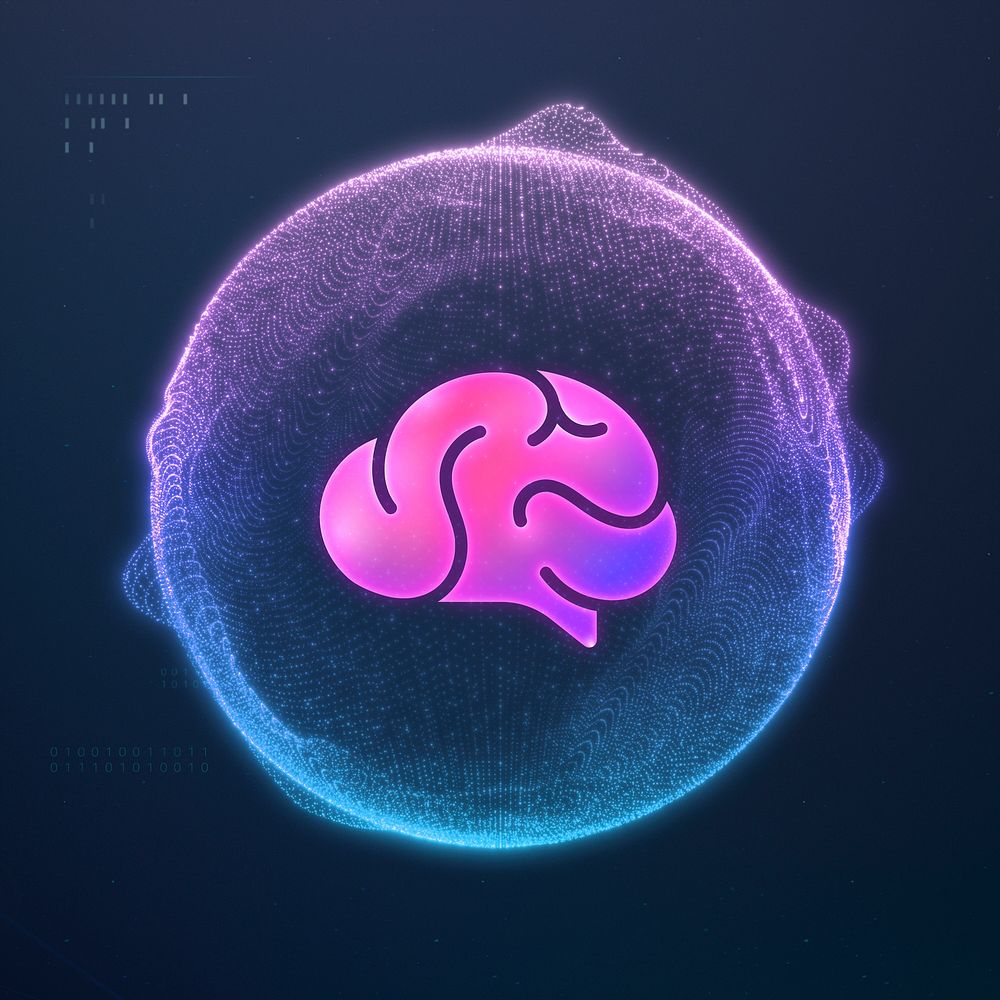 Gradient AI brain, digital remix psd