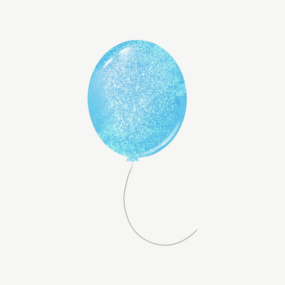 Blue glittery balloon collage element psd