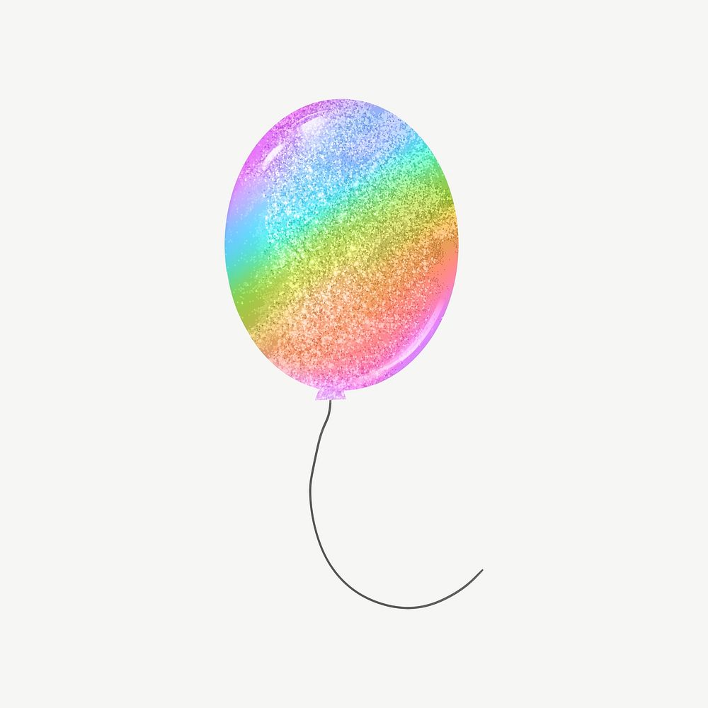 Rainbow glittery balloon collage element psd