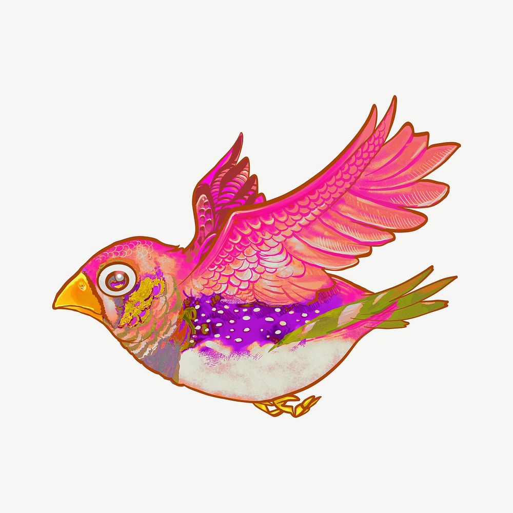 Flying pink bird, animal collage element psd