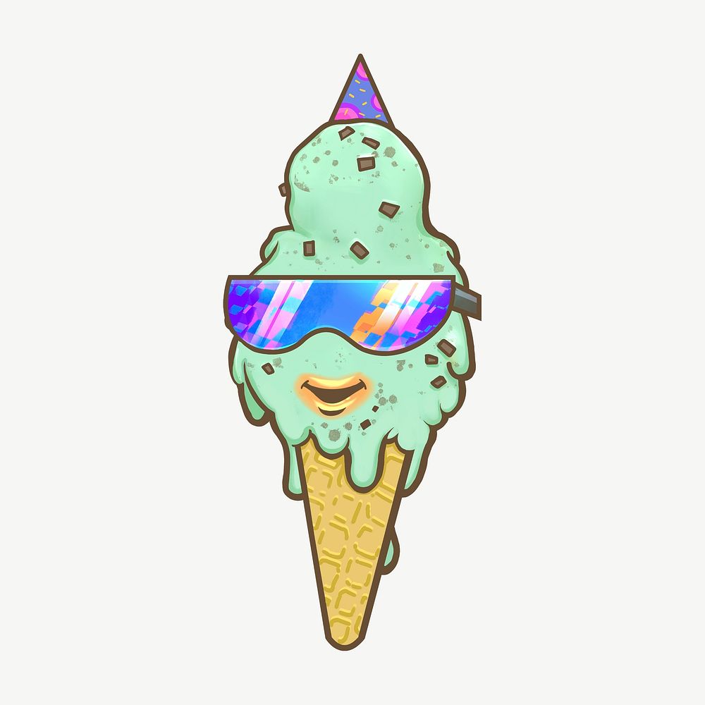 Sunglasses ice-cream cartoon, food collage element psd