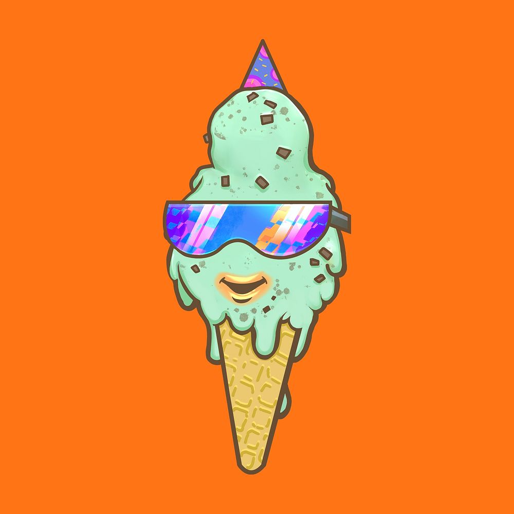 Sunglasses ice-cream cartoon, food collage element psd