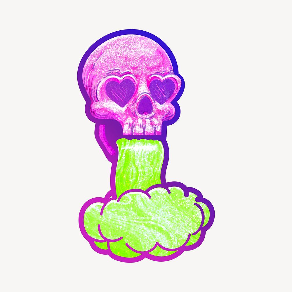 Trippy skull vomiting, funky illustration