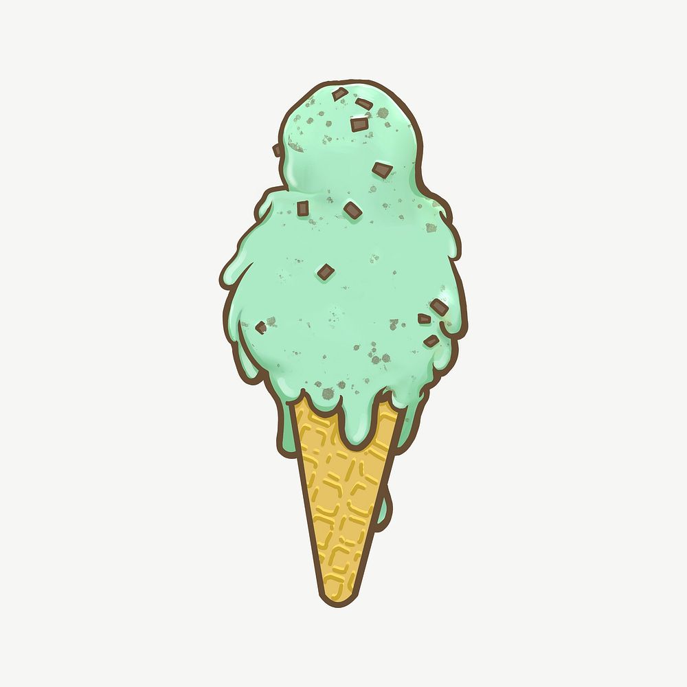 Mint chocolate chip ice-cream, food collage element psd