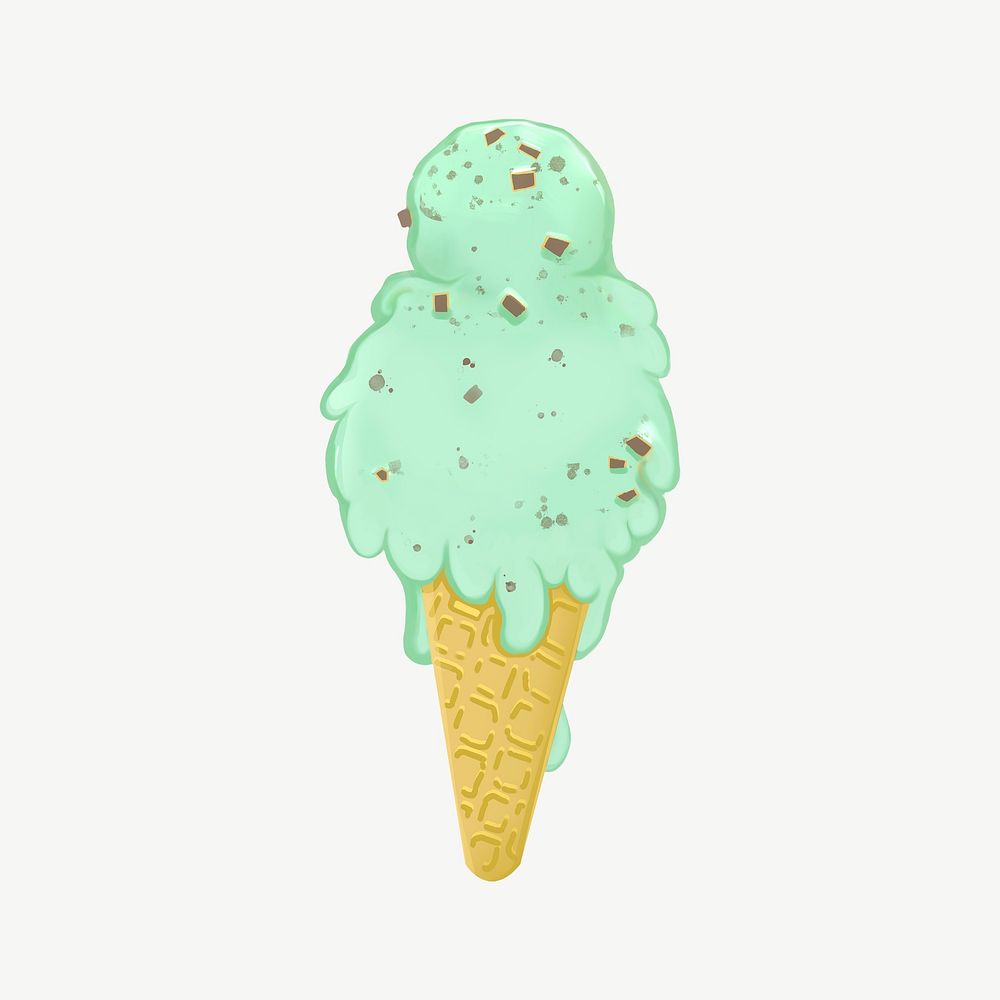 Mint chocolate chip ice-cream, food collage element psd