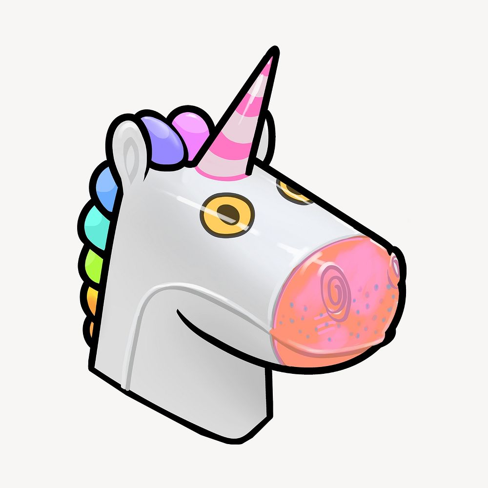 Funky unicorn head, animal collage element