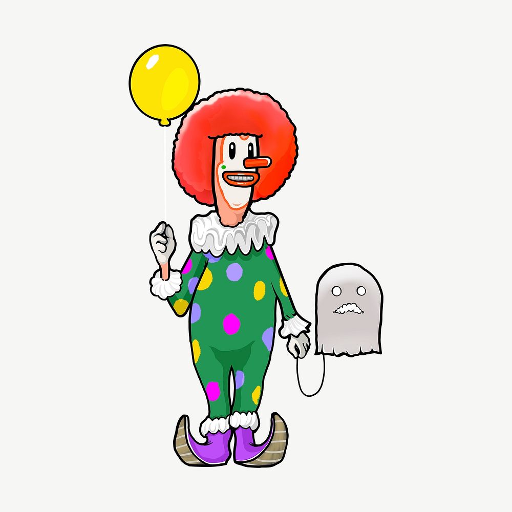 Clown holding balloon collage element psd