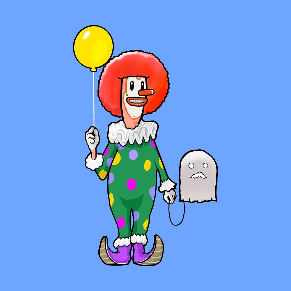 Clown holding balloon illustration