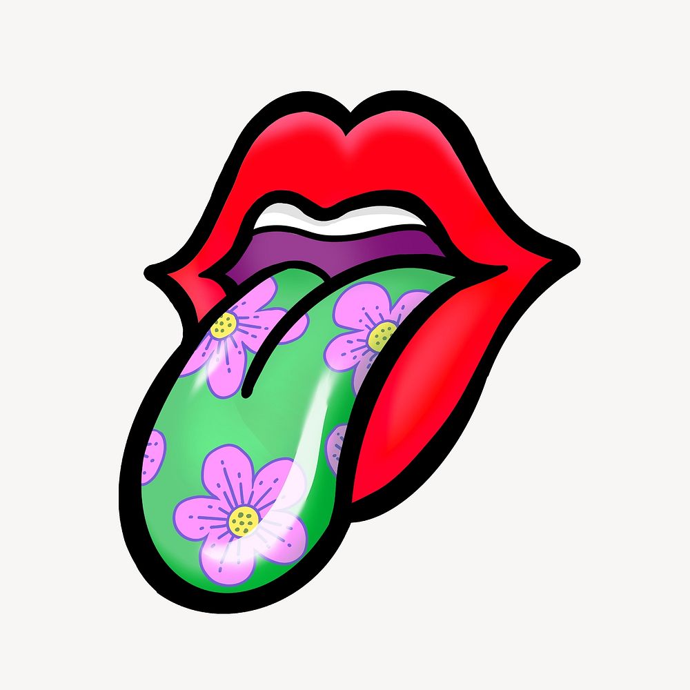 Woman's lips with tongue, floral graphic