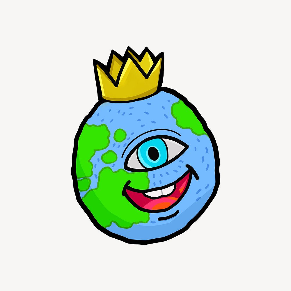 Crowned globe cartoon illustration