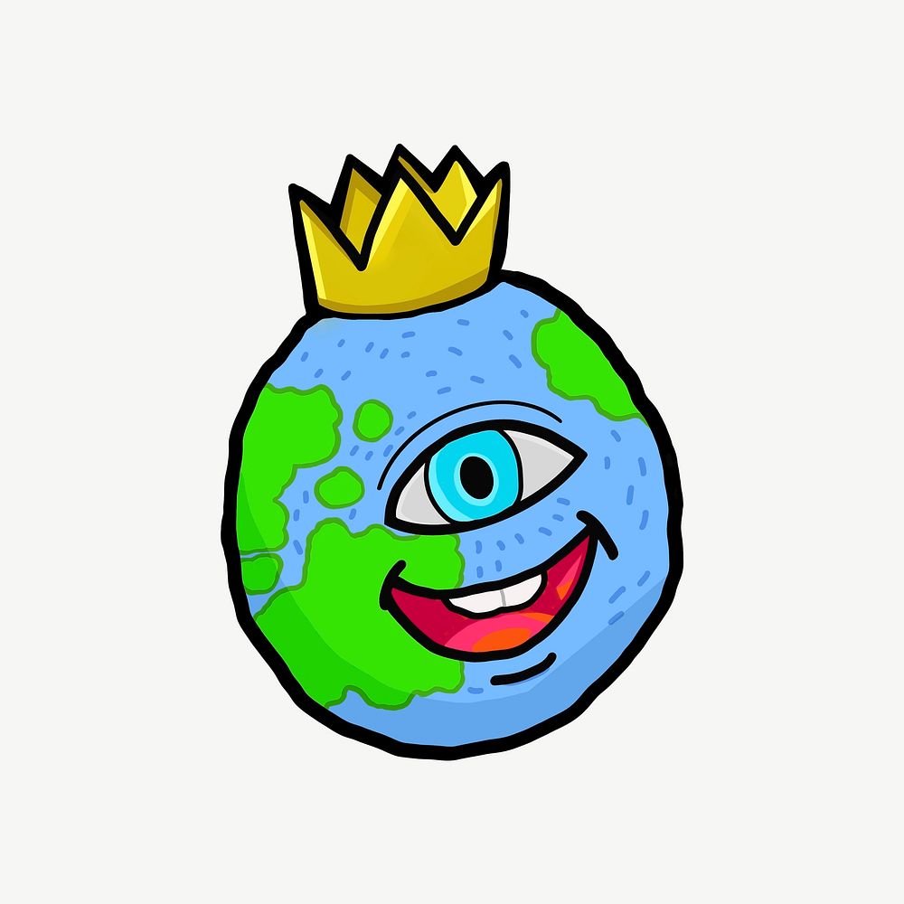 Crowned globe cartoon collage element psd