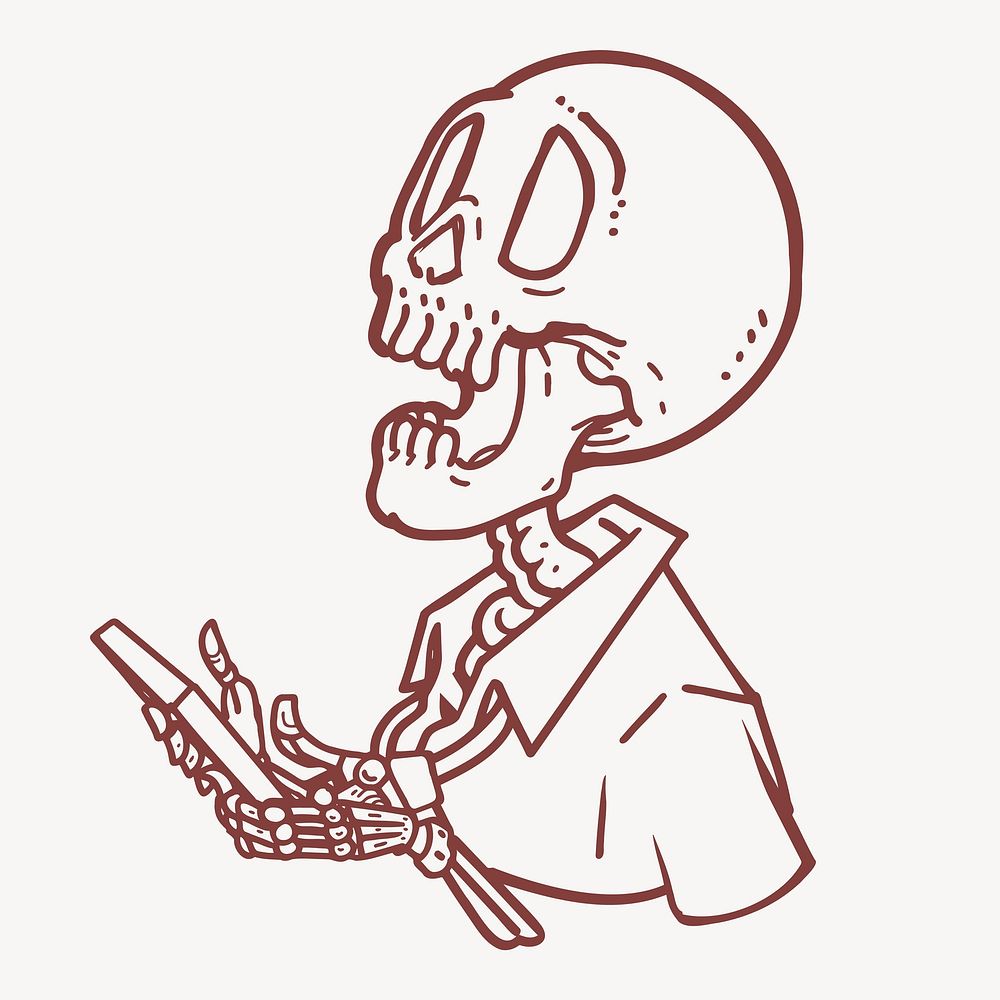 Skeleton holding smartphone