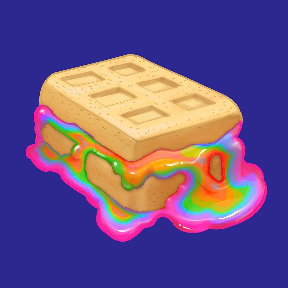 Rainbow waffle sandwich, food collage element psd