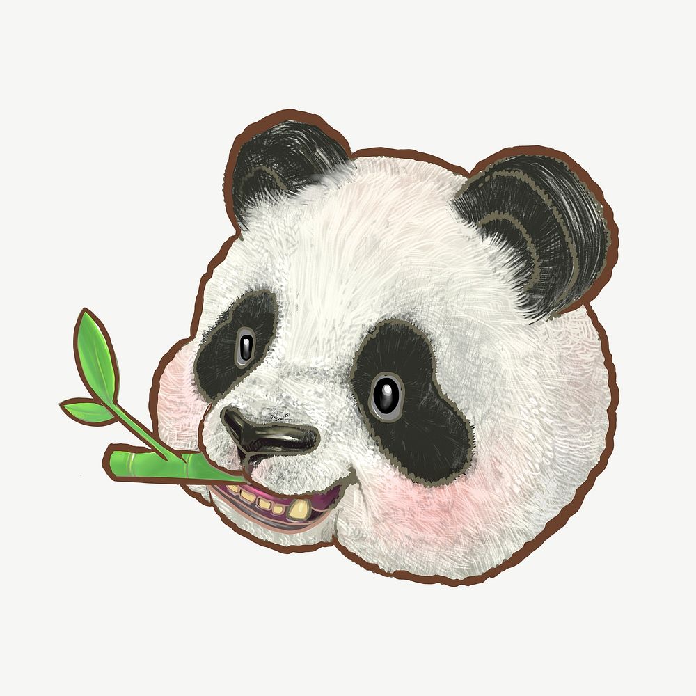 Panda eating bamboo, animal collage element psd