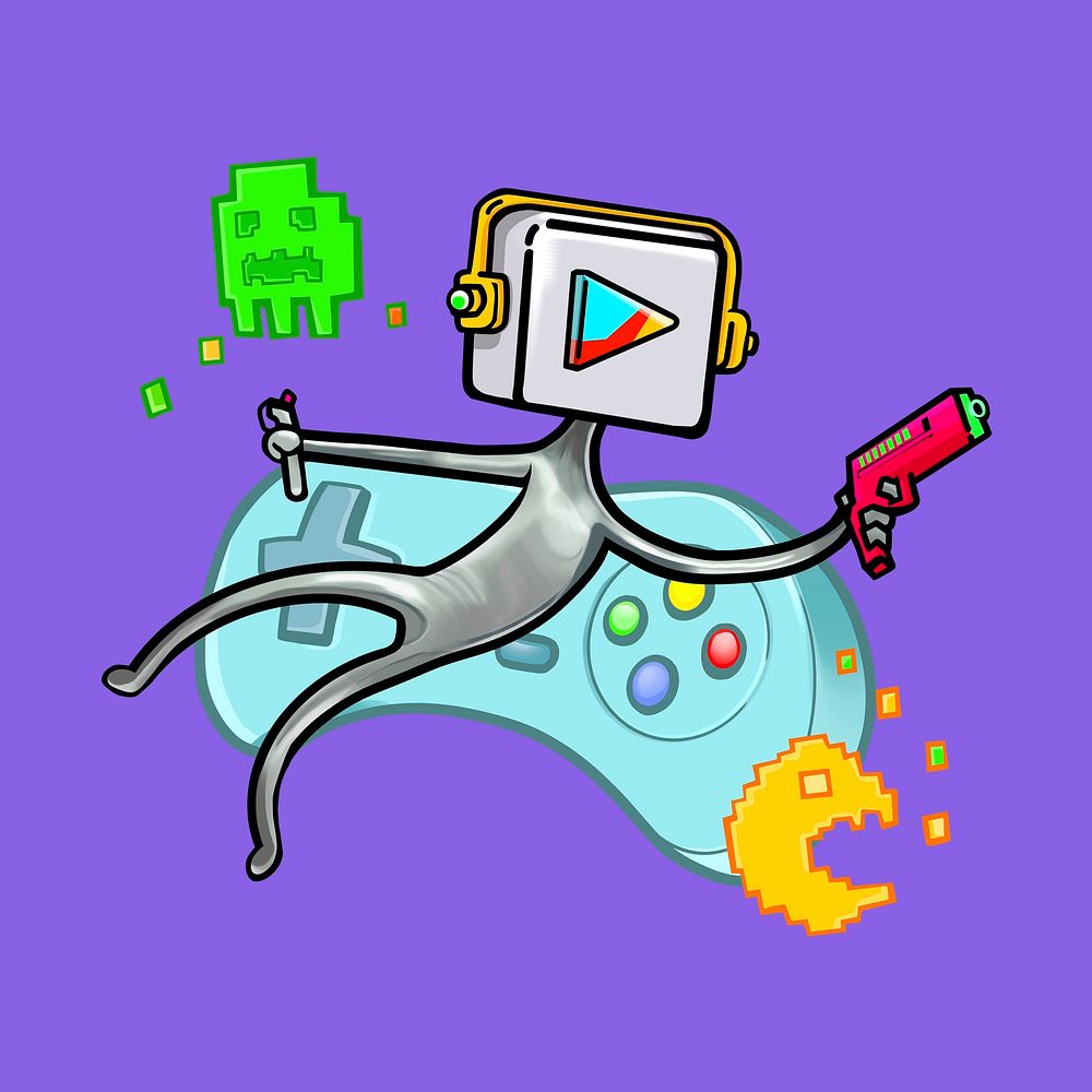 Floating gamer, entertainment cartoon collage element psd