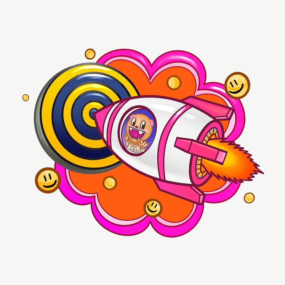 Rocket hitting target, funky collage element psd